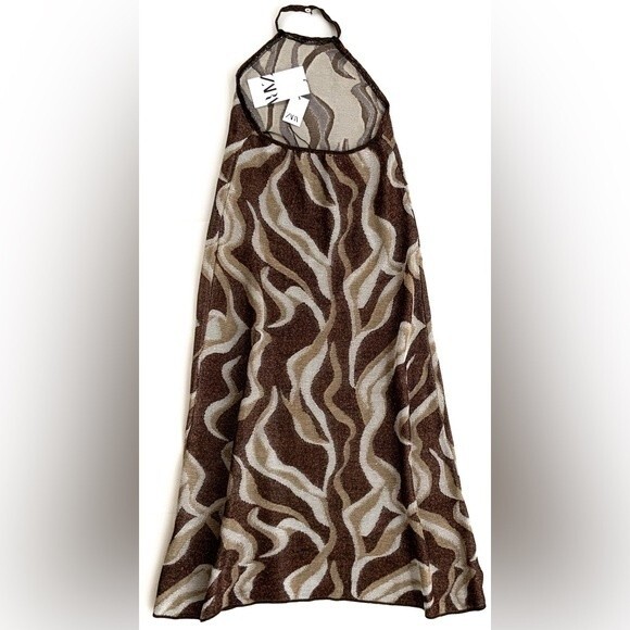 Zara Metallic Jacquard Halter Maxi Dress NWT Small - Picture 3 of 8